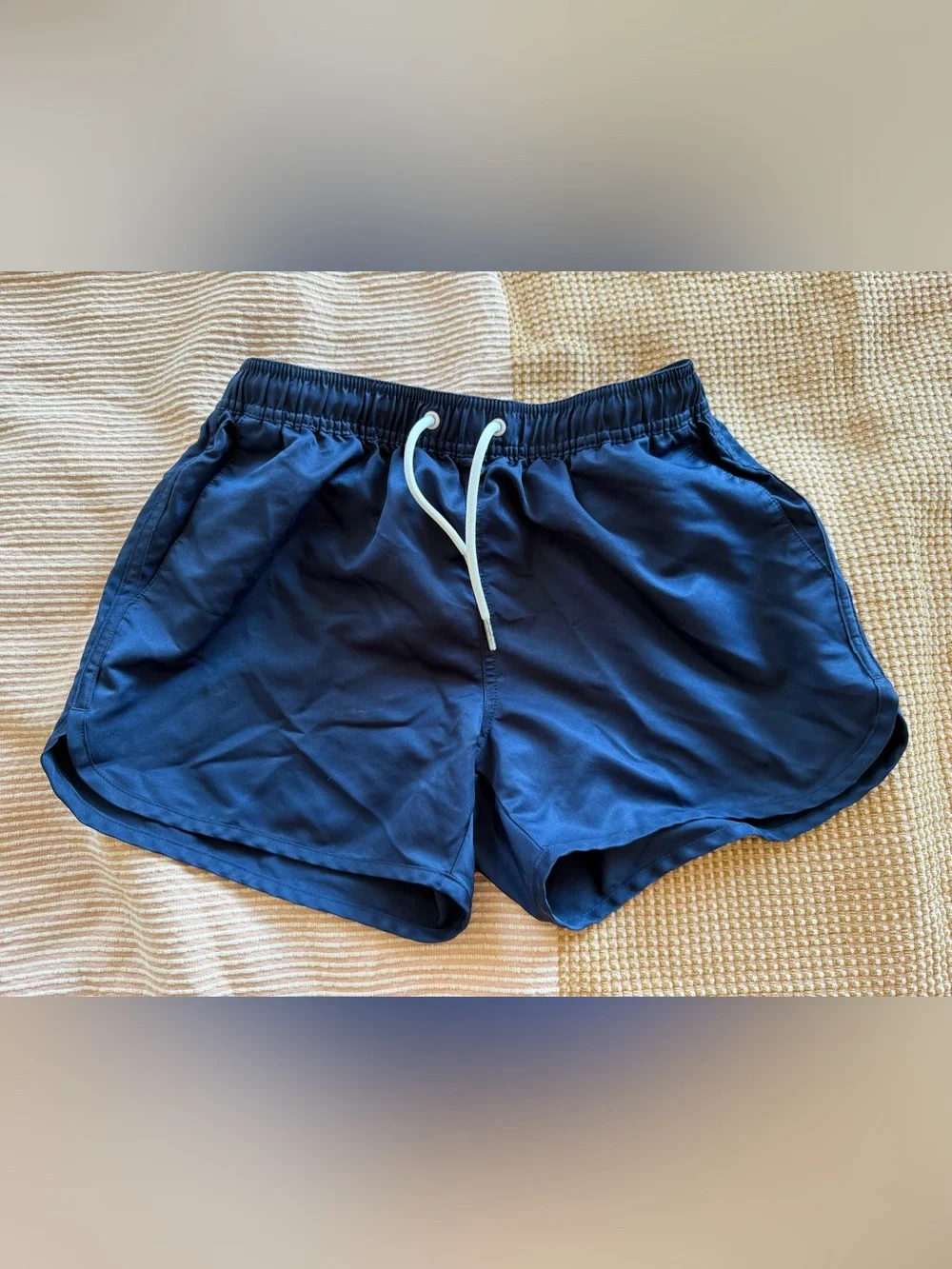 Topman Navy Swim Trunks with White Drawstring